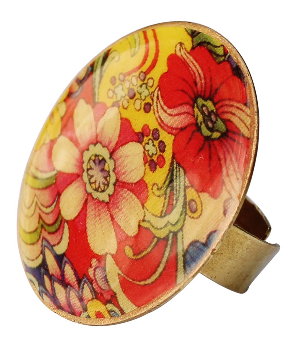 1.2" Resizable Brass Statement Ring with Floral Pattern - Orange Yellow Tone - Women Accessories / Gifts - Buy in Bulk Wholesale